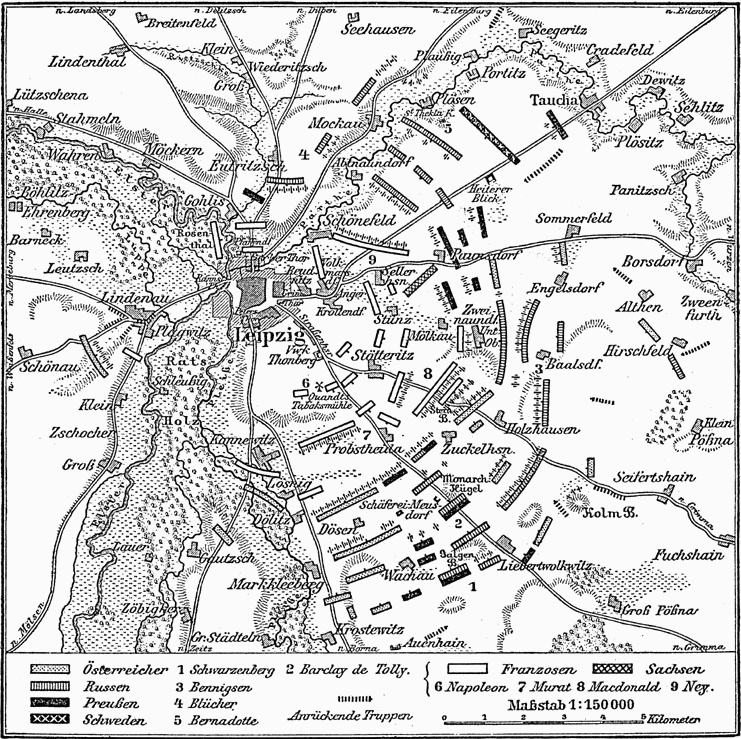 Historical map of the Battle of Leipzig in October 1813