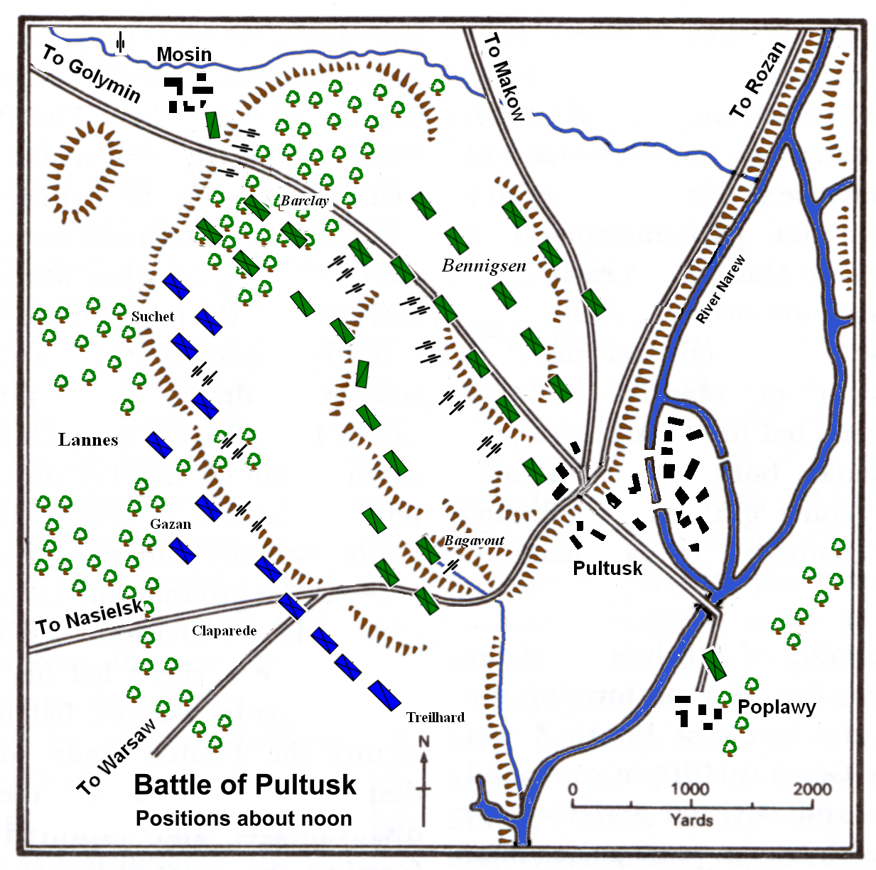 Historical battle map of Pułtusk showing troop positions on 26 December 1806