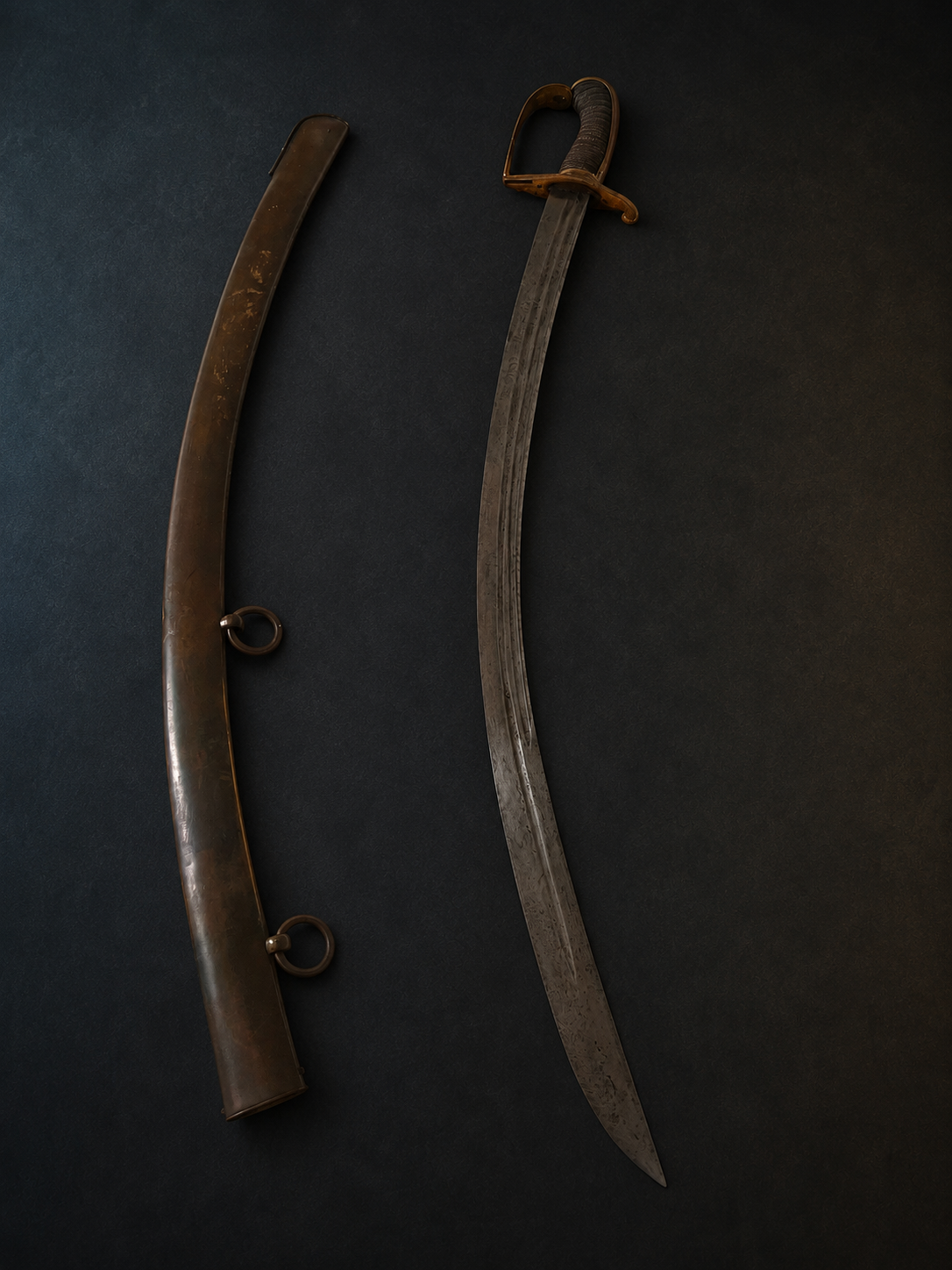 Full-length view of the drawn Wrangel campaign saber beside its scabbard