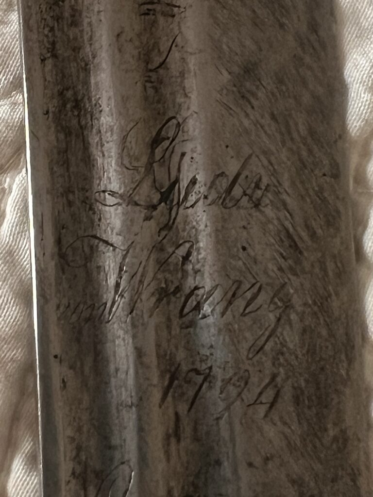 Macro photograph of the blade inscription Ludwig von Wrangel 1794